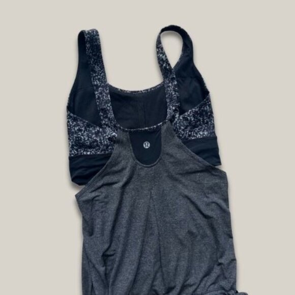 Lululemon Tank Top Built-In Shelf Bra Drawstring Cinch Patterned Strap Gray W 6 - Picture 3 of 10